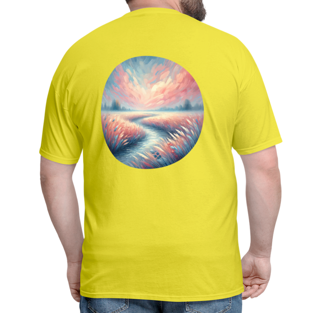 River Meadow Graphic Unisex Classic T-Shirt with Logo - yellow