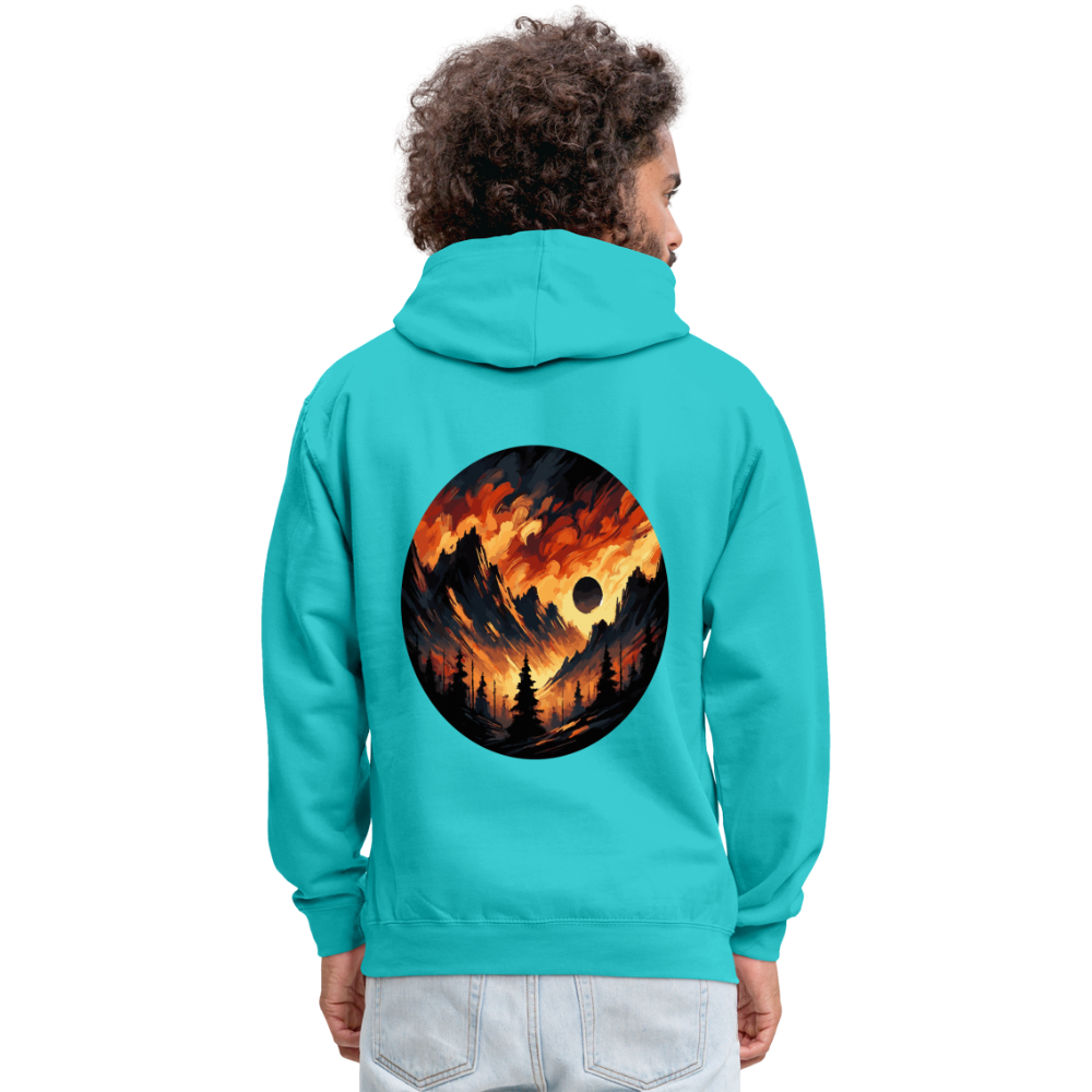 Brushed Orange and Black Mountain Range Graphic Unisex Contrast Hoodie with Logo - scuba blue/asphalt