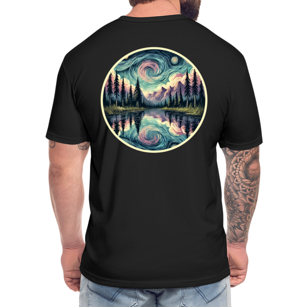 Purple Swirling Sky Reflected on Lake Graphic Unisex Fitted Cotton/Poly T-Shirt with Logo - black