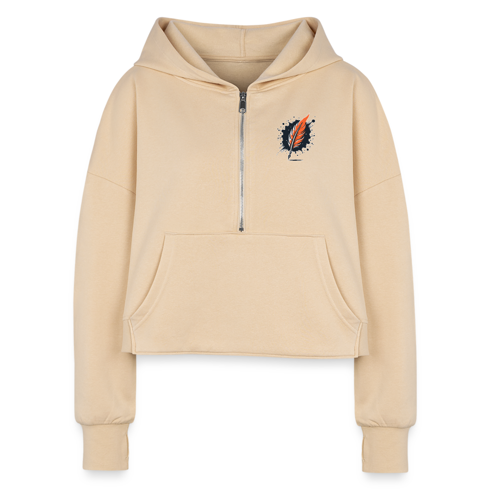 Women's Pink Wheat Field Graphic Half Zip Cropped Hoodie with Logo - nude