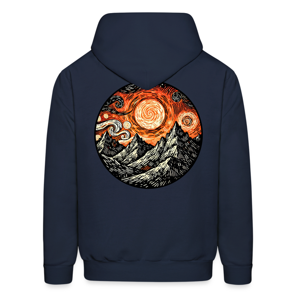 Men's Orange Swirling Mountains Graphic Hoodie with Logo - navy