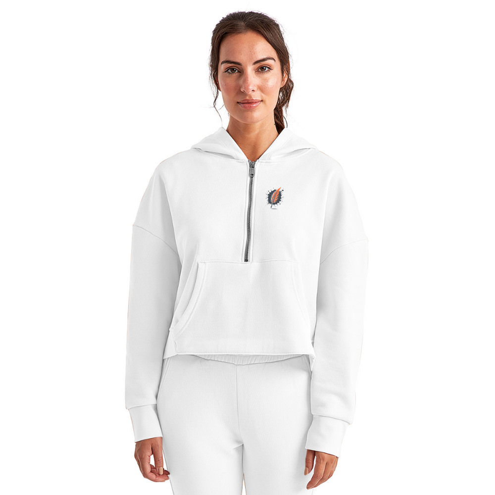 Women's Fine Line Rottweiler Graphic Half Zip Cropped Hoodie with Logo - white