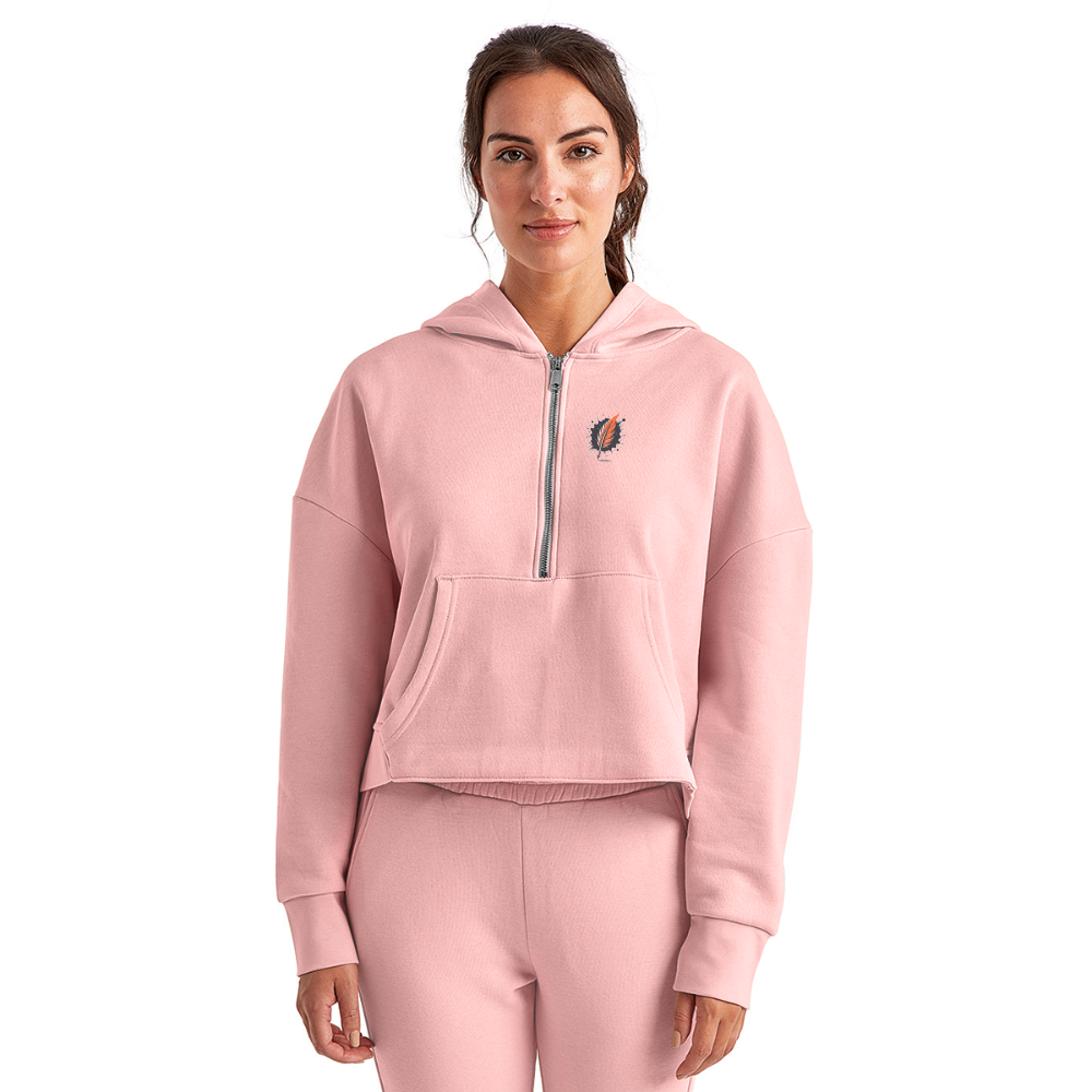 Women's River Pink and Blue Sky Graphic Half Zip Cropped Hoodie with Logo - light pink