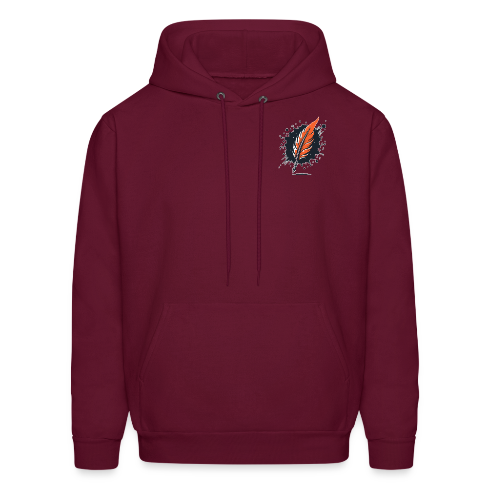 Men's Brushed Orange and Black Mountain Range Graphic Hoodie with Logo - burgundy