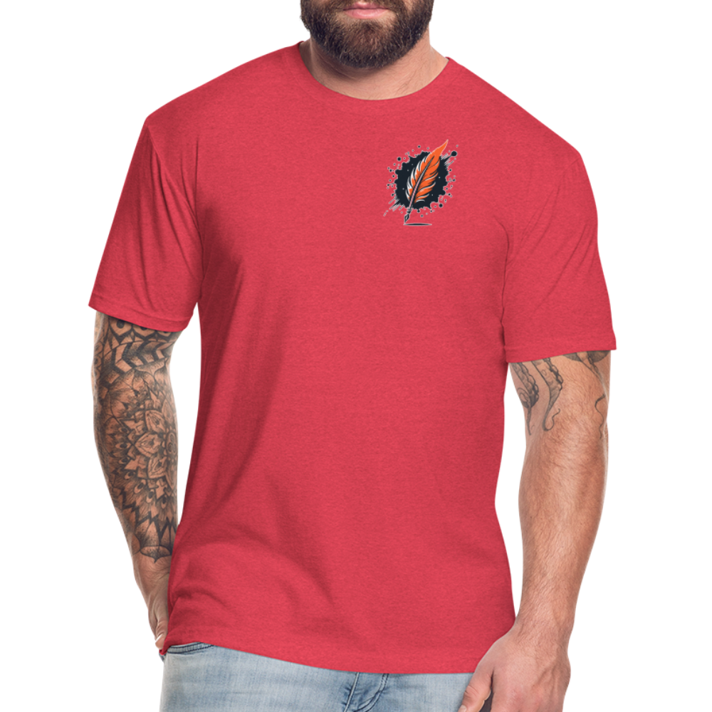 Orange Swirling Mountains Graphic Unisex Fitted Cotton/Poly T-Shirt with Logo - heather red