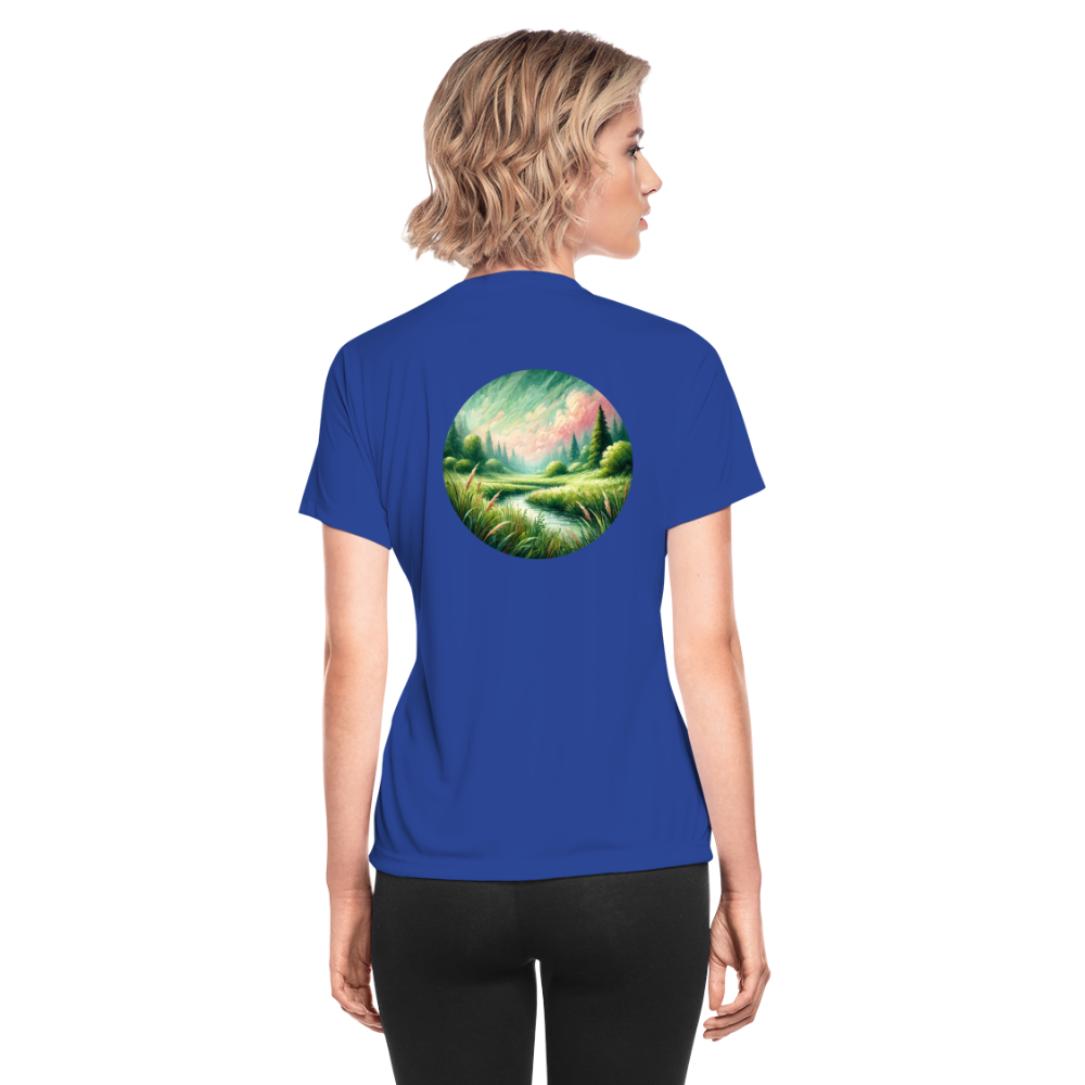 Women's Meadow Graphic Moisture Wicking Performance T-Shirt with Logo - royal blue