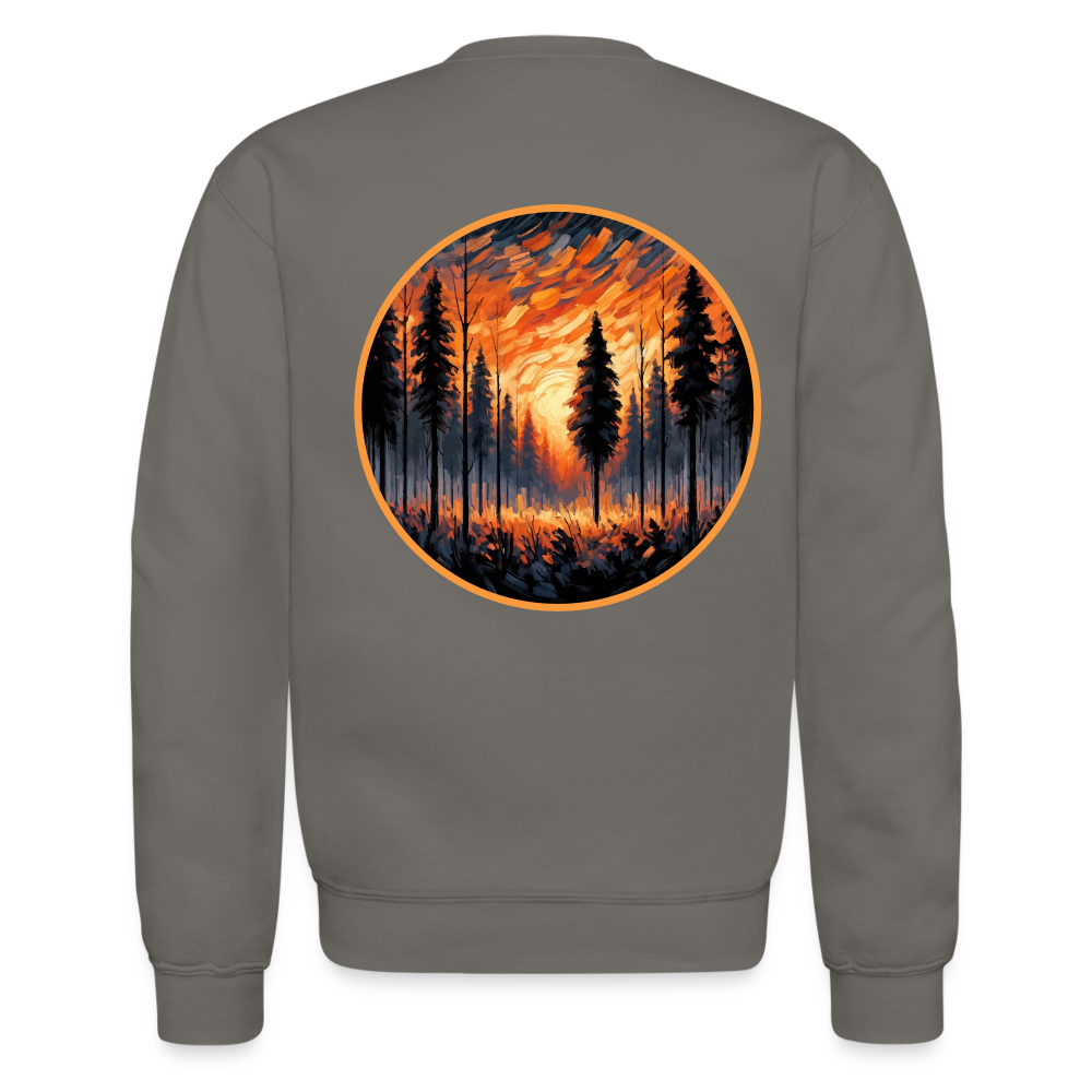 Orange Forest Sunset Crewneck Sweatshirt with Logo - asphalt gray