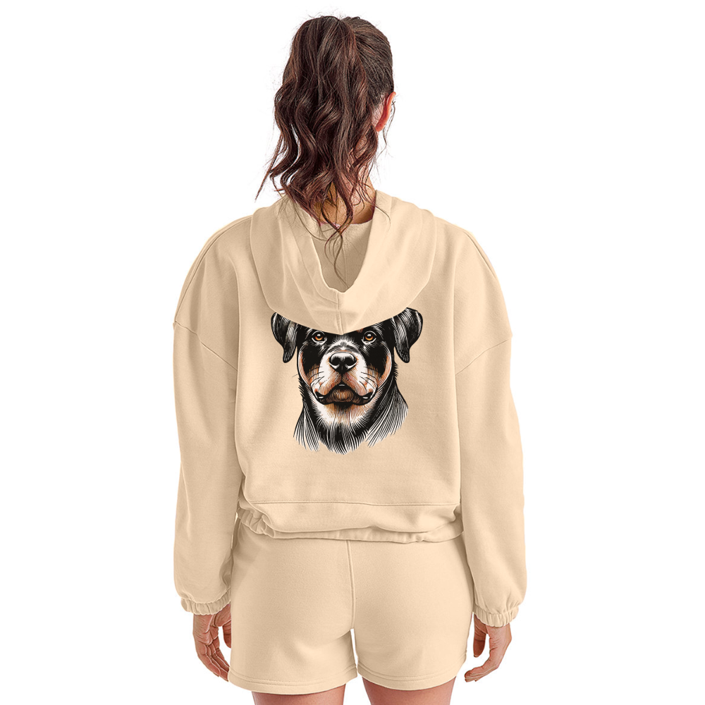 Women’s Fine Line Rottweiler Graphic Cropped Hoodie with Logo - nude