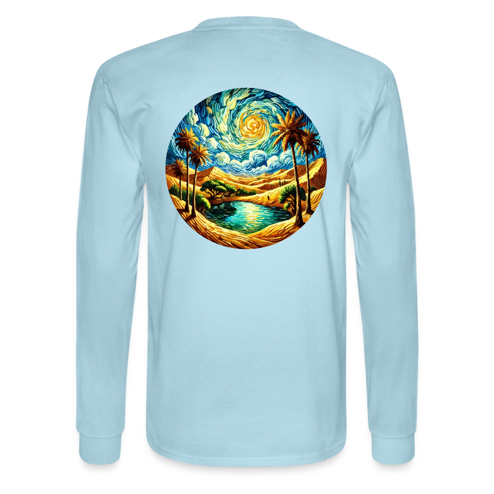 Men's Desert Oasis Graphic Long Sleeve Shirt with Logo - powder blue