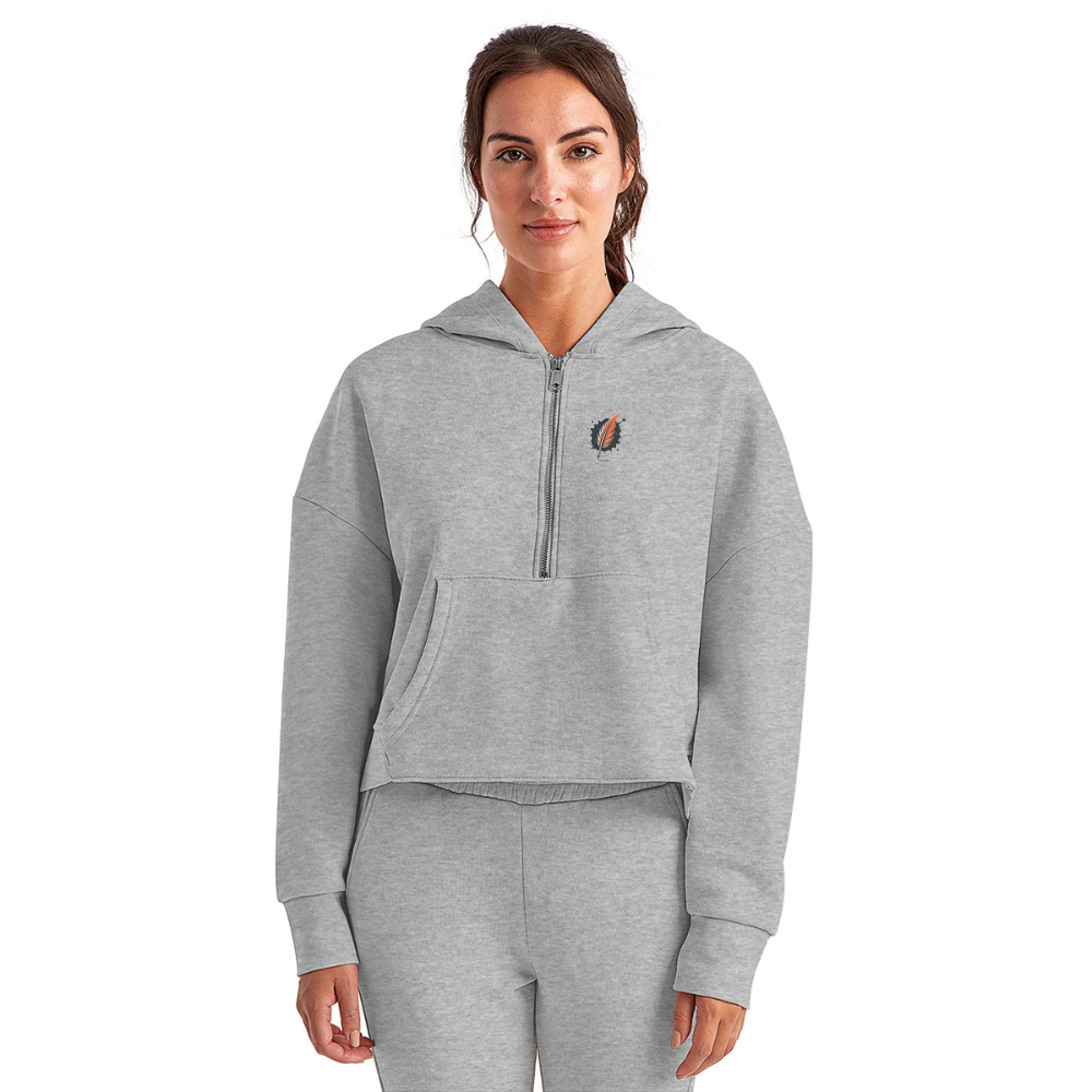 Women's Colored Prairie Landscape Graphic Half Zip Cropped Hoodie with Logo - heather gray