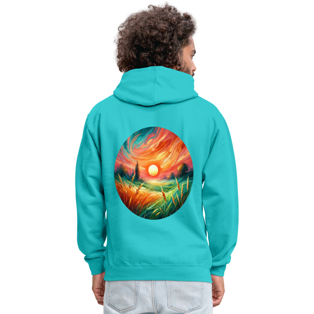 Pink Wheat Field Graphic Unisex Contrast Hoodie with Logo - scuba blue/asphalt