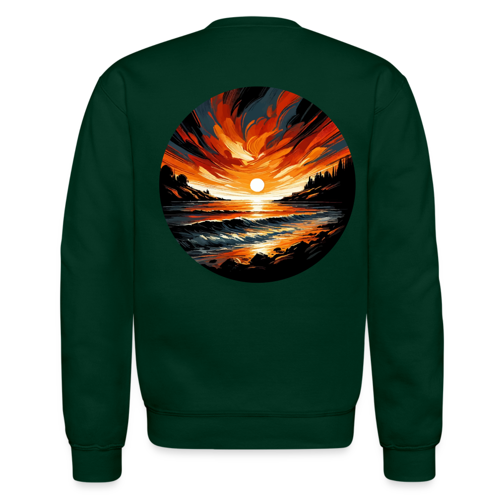 Beach Sunset Graphic Crewneck Sweatshirt with Logo - forest green