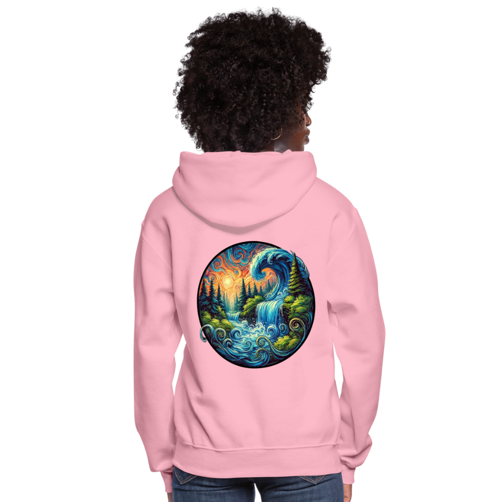 Women's Waterfall Graphic Hoodie with Logo - classic pink