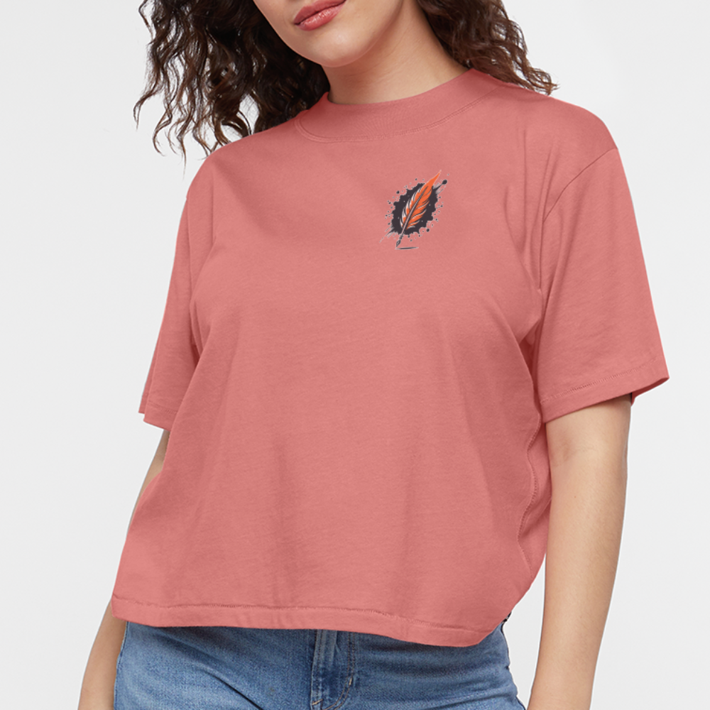 Women's Orange Forest Sunset Graphic Boxy Tee with Logo - mauve