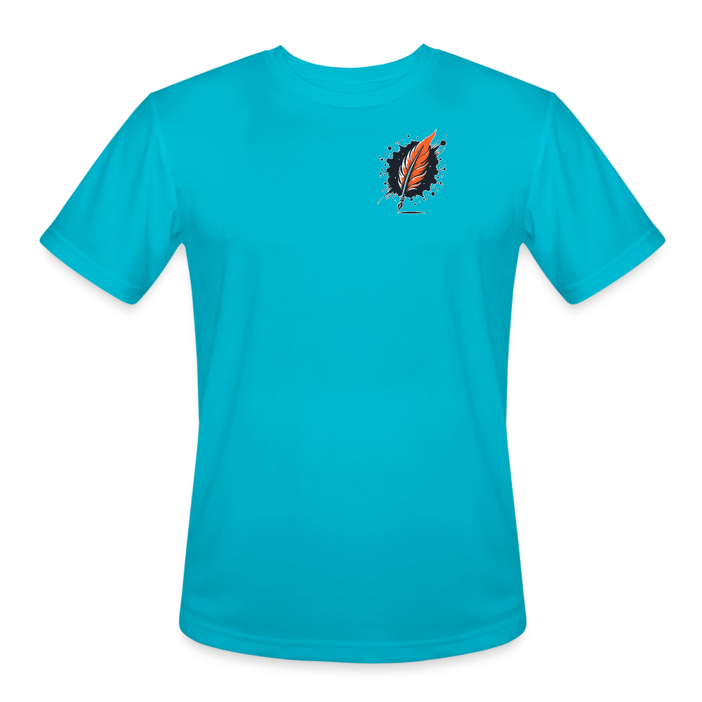 Men’s Brushed Orange and Black Mountain Range Graphic Moisture Wicking Performance T-Shirt with Logo - turquoise