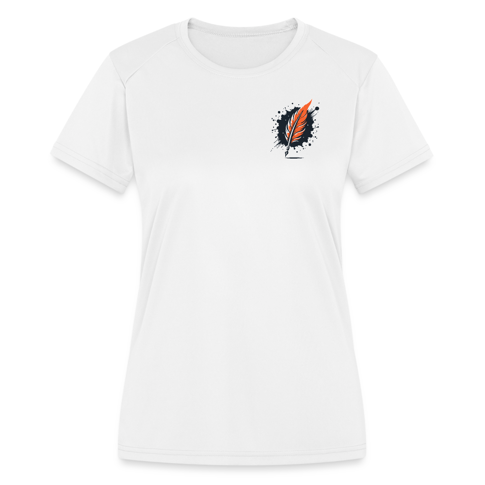 Women's Waterfall Graphic Moisture Wicking Performance T-Shirt with Logo - white