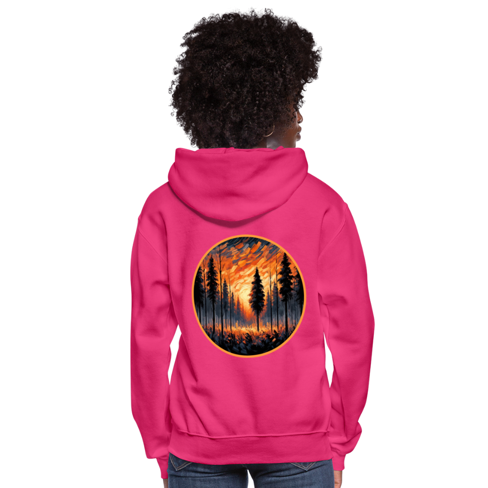 Women's Orange Forest Sunset Graphic Hoodie with Logo - fuchsia