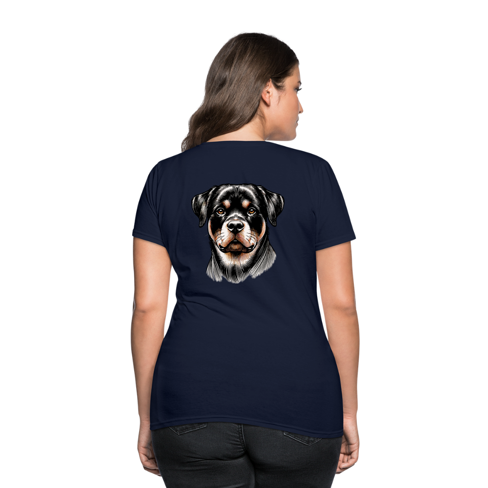 Fine Line Rottweiler Graphic Women's T-Shirt with Logo - navy