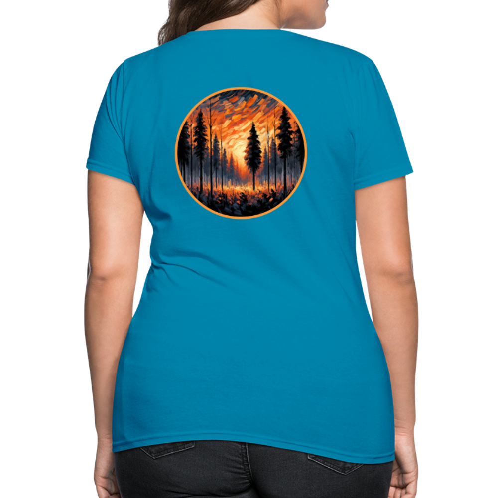 Women's Orange Forest Sunset T-Shirt with Logo - turquoise