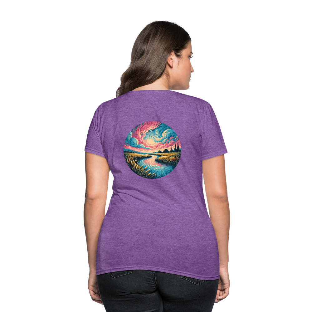 Women's River Pink and Blue Sky T-Shirt with Logo - purple heather