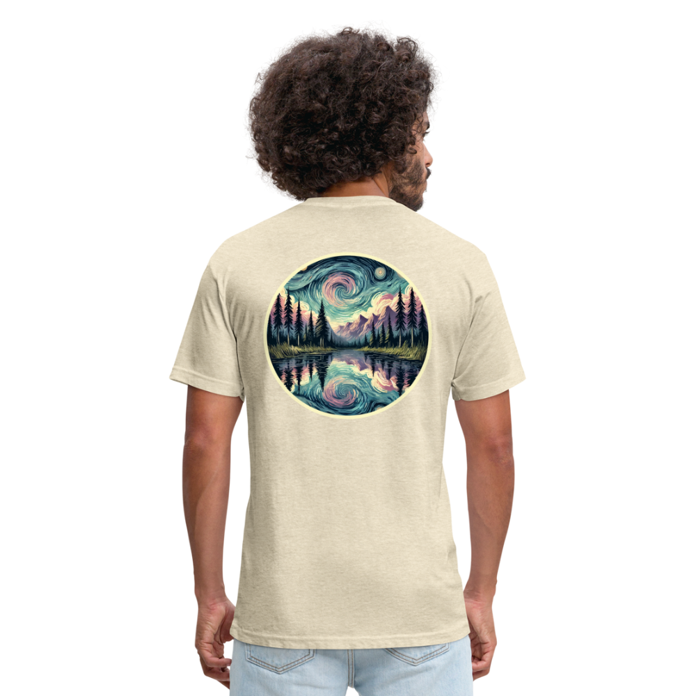 Purple Swirling Sky Reflected on Lake Graphic Unisex Fitted Cotton/Poly T-Shirt with Logo - heather cream