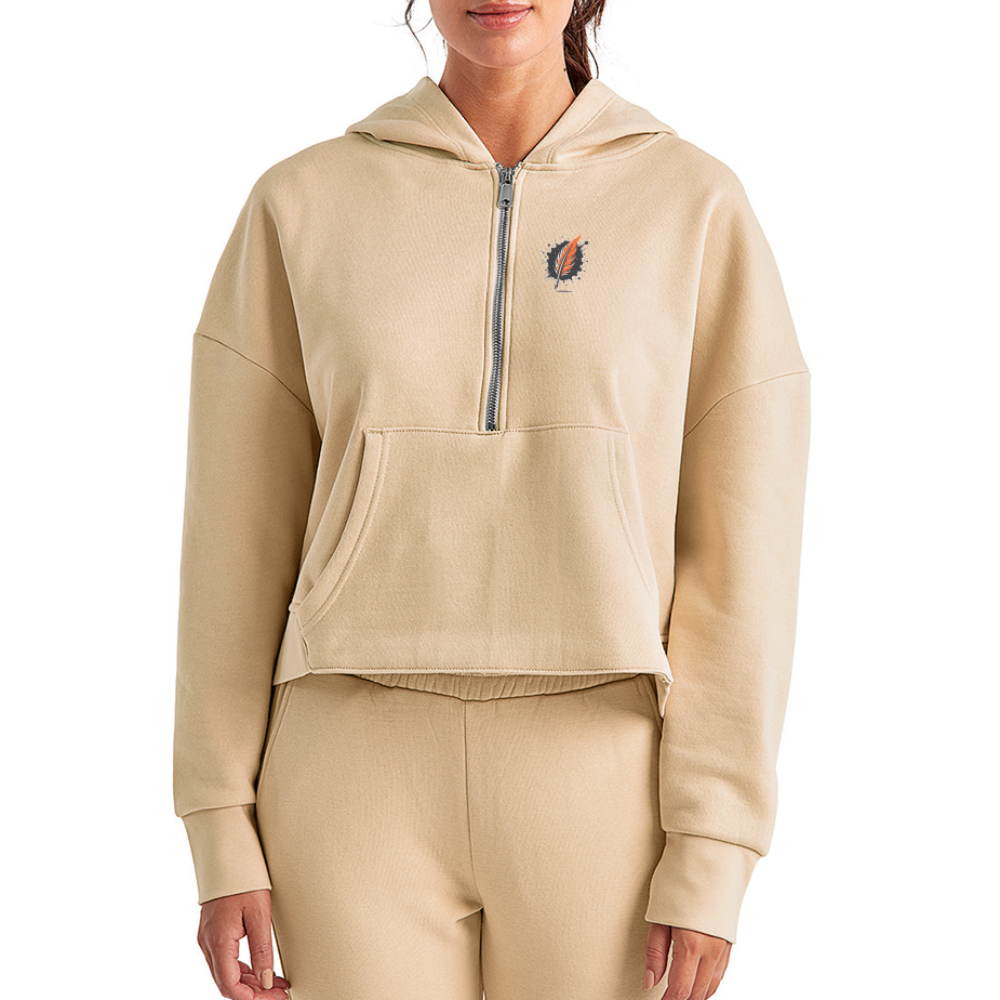 Women's Waterfall Graphic Half Zip Cropped Hoodie with Logo - nude