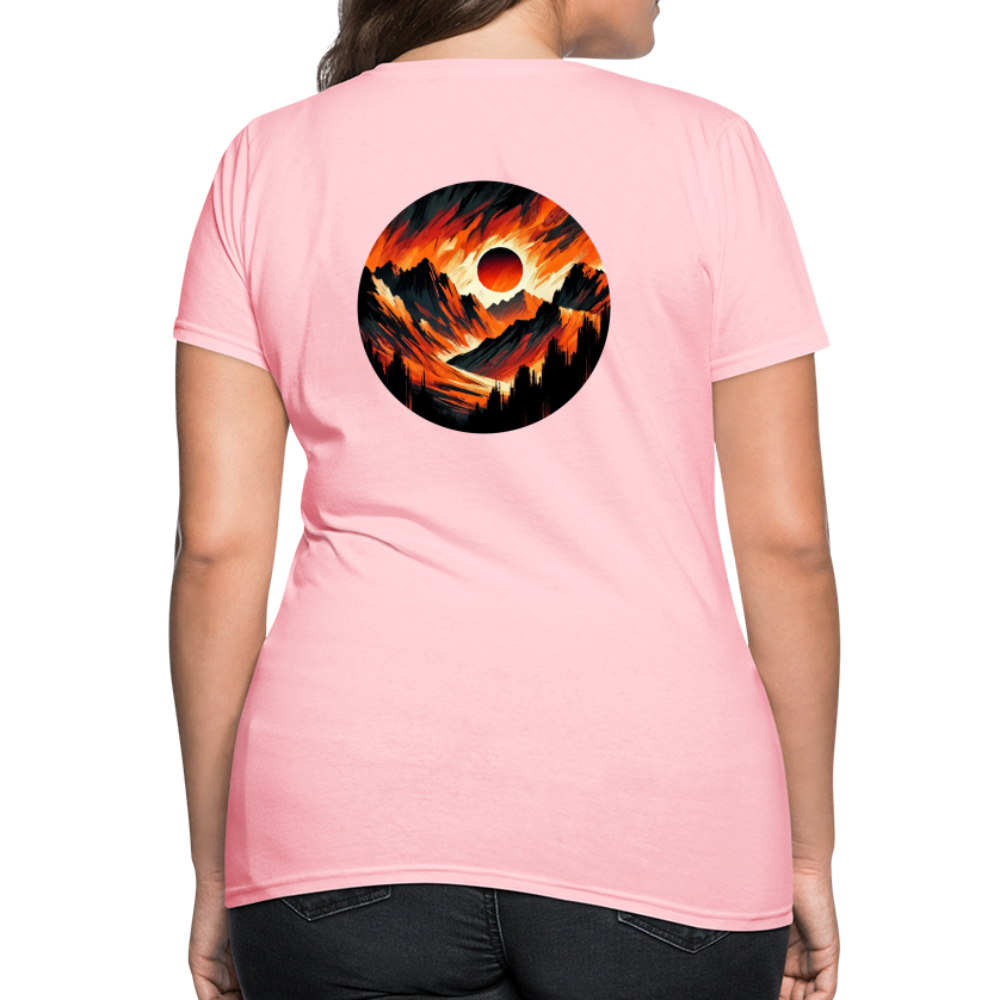 Women's Orange and Black Mountain Range T-Shirt with Logo - pink