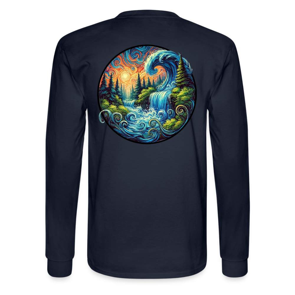 Men's Waterfall Graphic Long Sleeve Shirt with Logo - navy