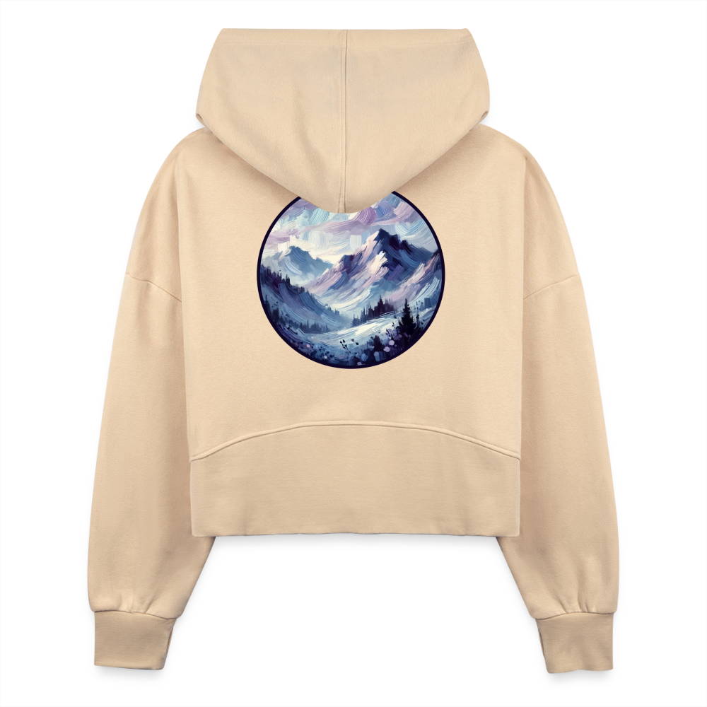 Women's Lavender Blue Mountain Range Graphic Half Zip Cropped Hoodie with Logo - nude