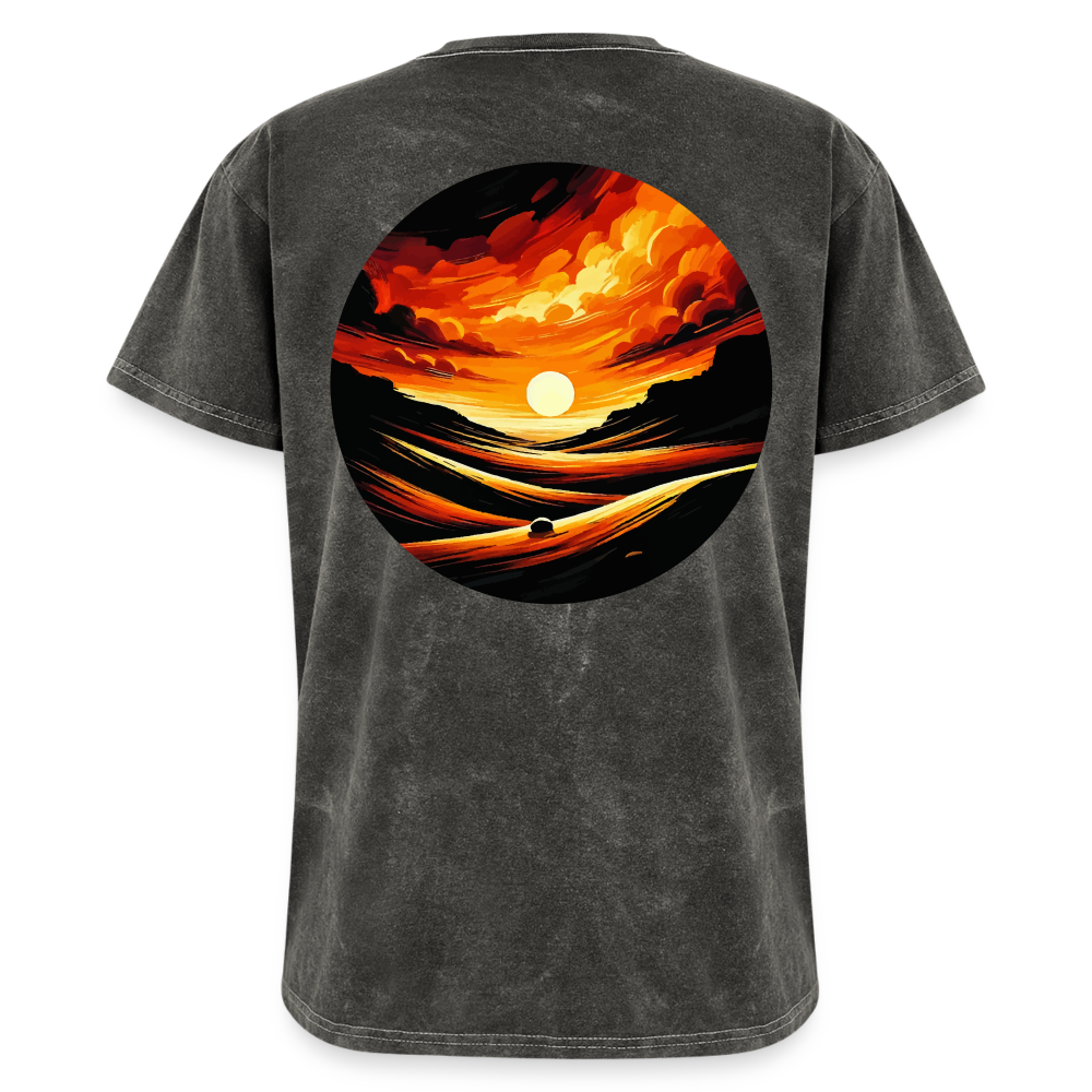 Desert Sunset Graphic Unisex Mineral Wash T-shirt with Logo - mineral charcoal gray