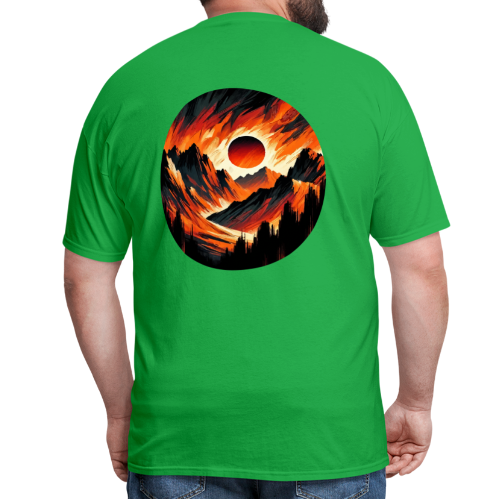 Orange and Black Mountain Range Unisex Classic T-Shirt with Logo - bright green