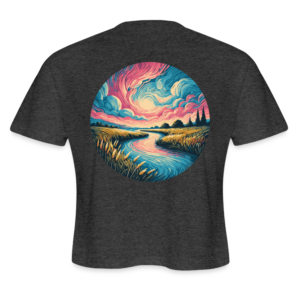 Women's River Pink and Blue Sky Graphic Cropped T-Shirt with Logo - deep heather