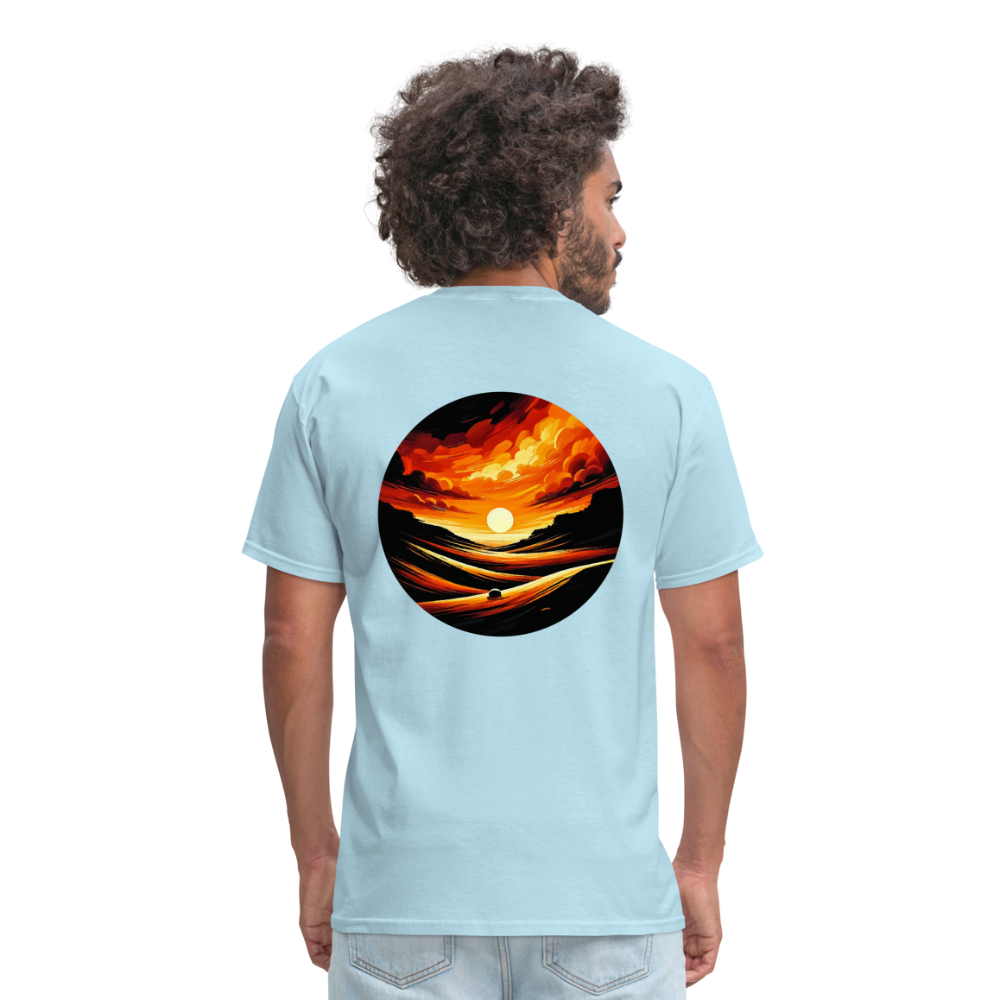 Desert Sunset Graphic Unisex Classic T-Shirt with Logo - powder blue