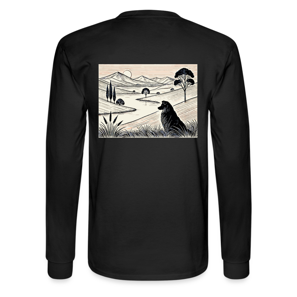 Men's Australian Shepherd Prairie Graphic Long Sleeve Shirt with Logo - black