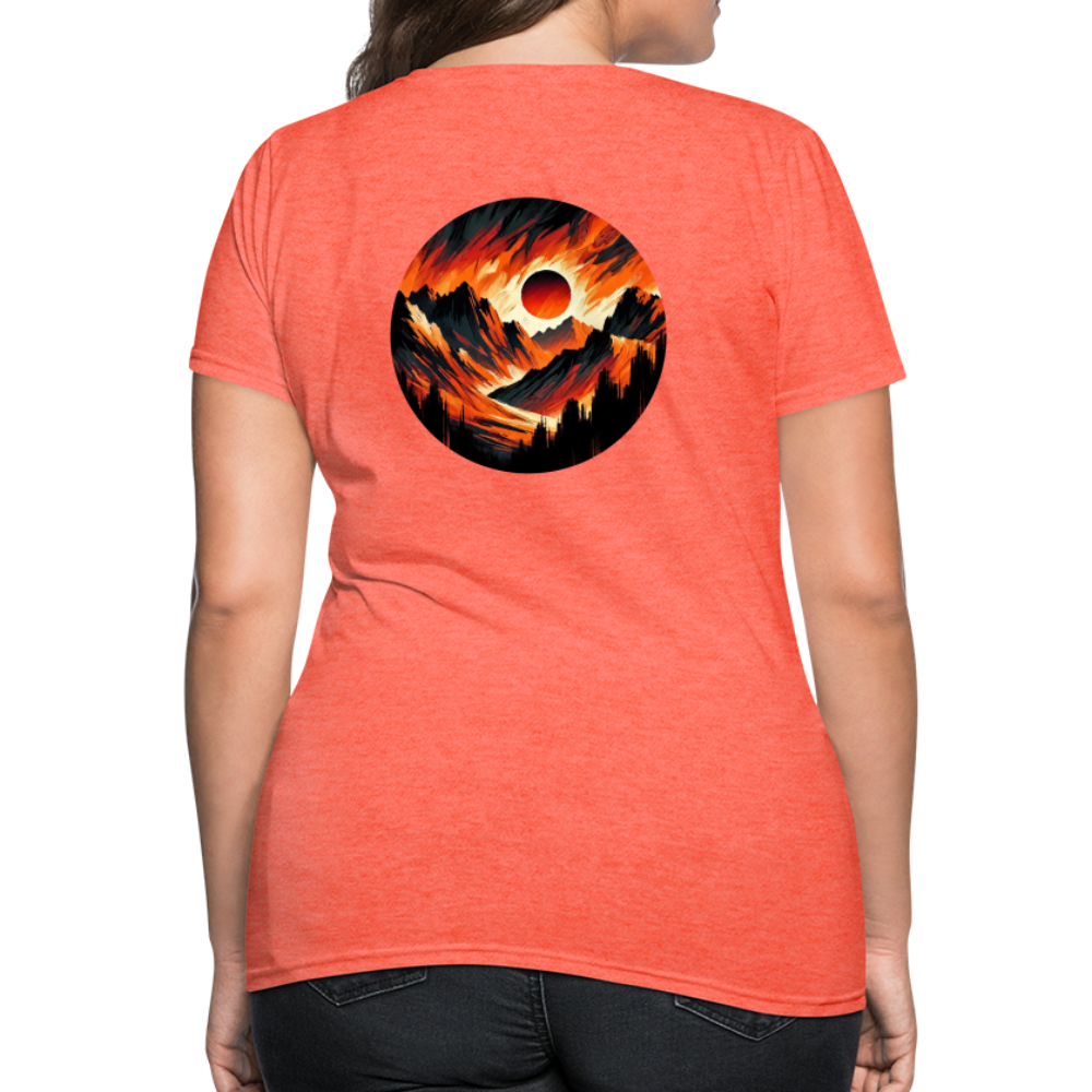 Women's Orange and Black Mountain Range T-Shirt with Logo - heather coral