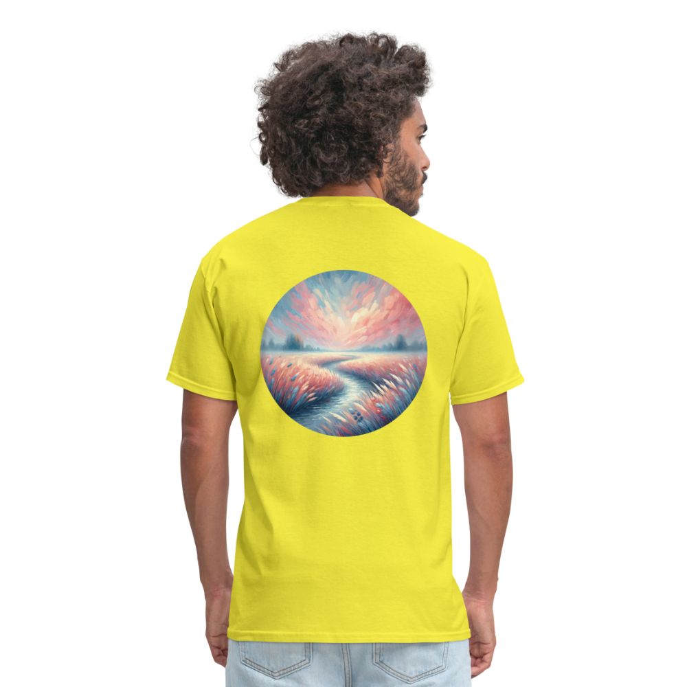 River Meadow Graphic Unisex Classic T-Shirt with Logo - yellow