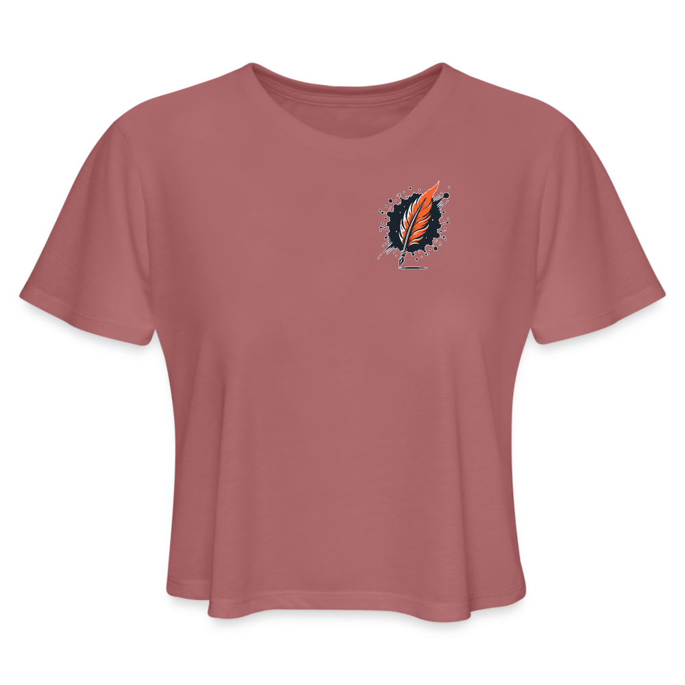 Women's Brushed Orange and Black Mountain Range Graphic Cropped T-Shirt with Logo - mauve