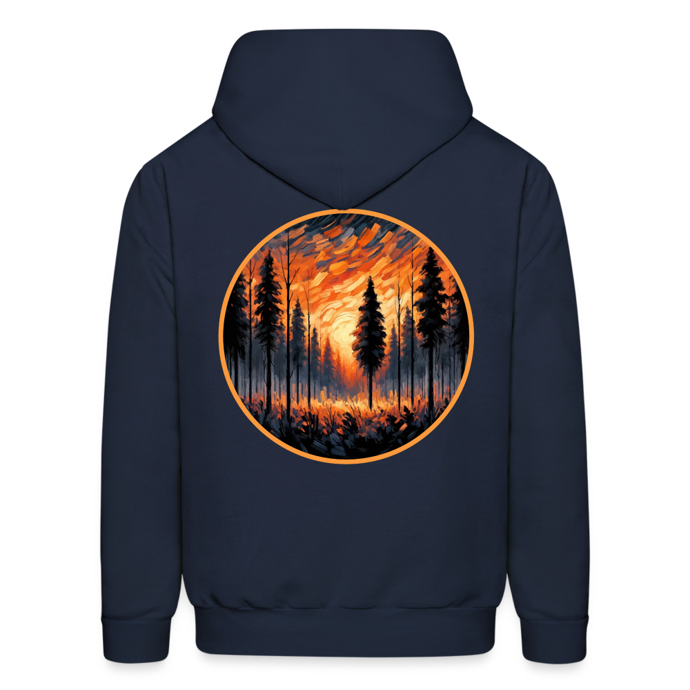 Men's Orange Forest Sunset Graphic Hoodie with Logo - navy