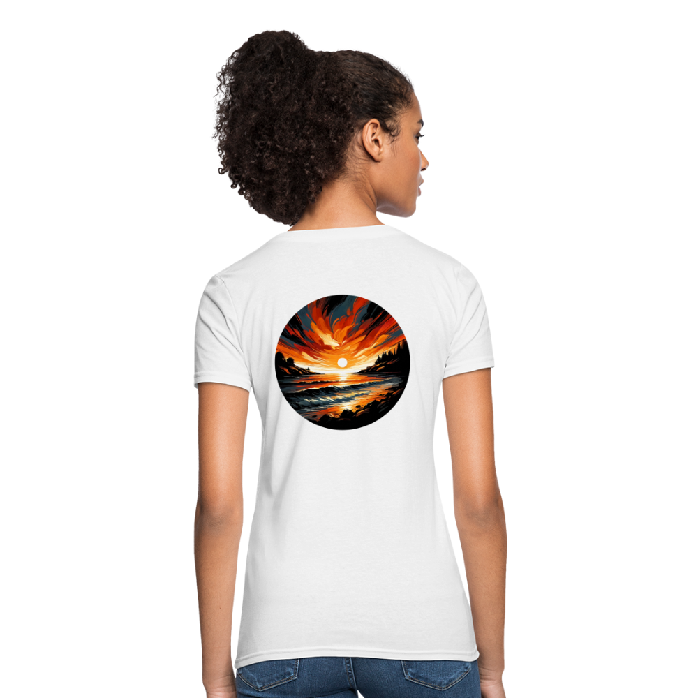 Women's Beach Sunset Graphic T-Shirt with Logo - white