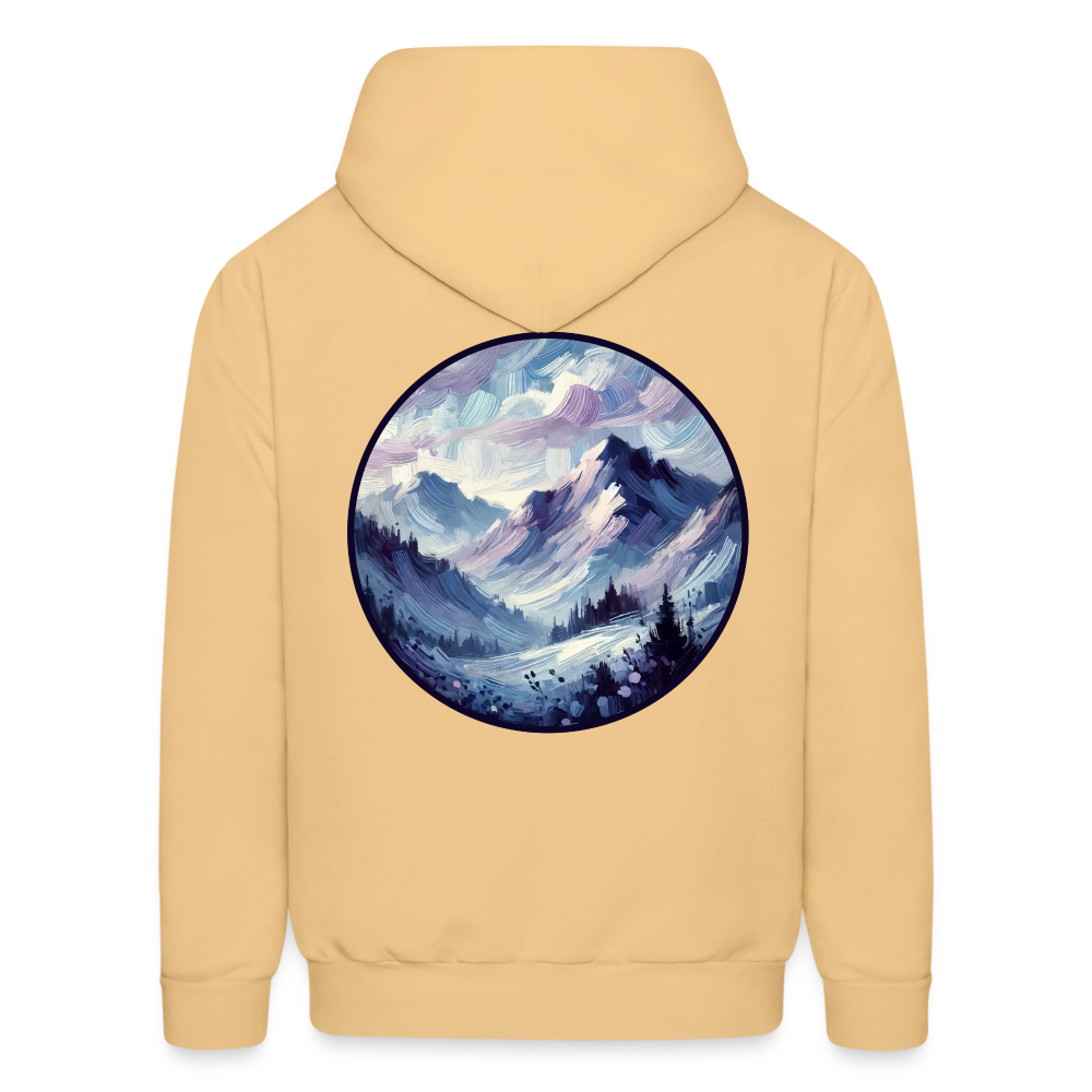 Men's Lavender Blue Mountain Range Graphic Hoodie with Logo - light yellow