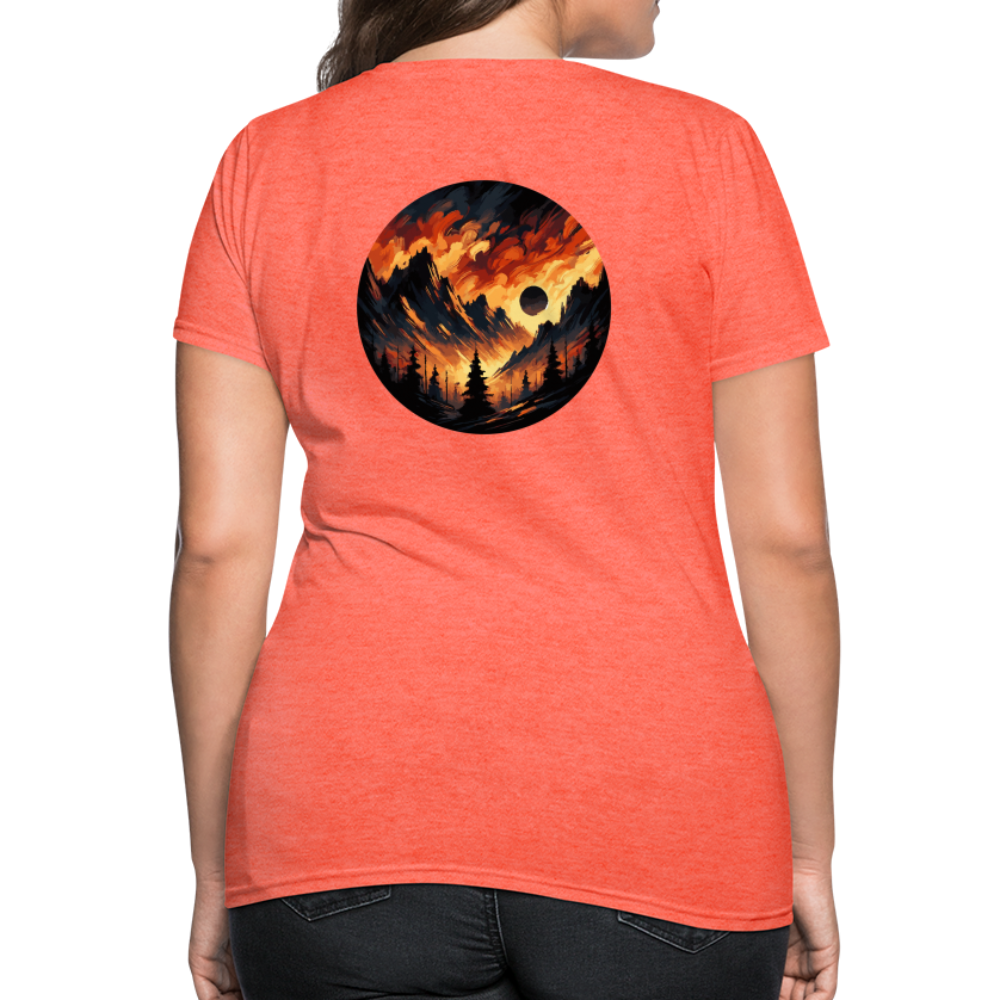 Women's Brushed Orange and Black Mountain Range T-Shirt with Logo - heather coral