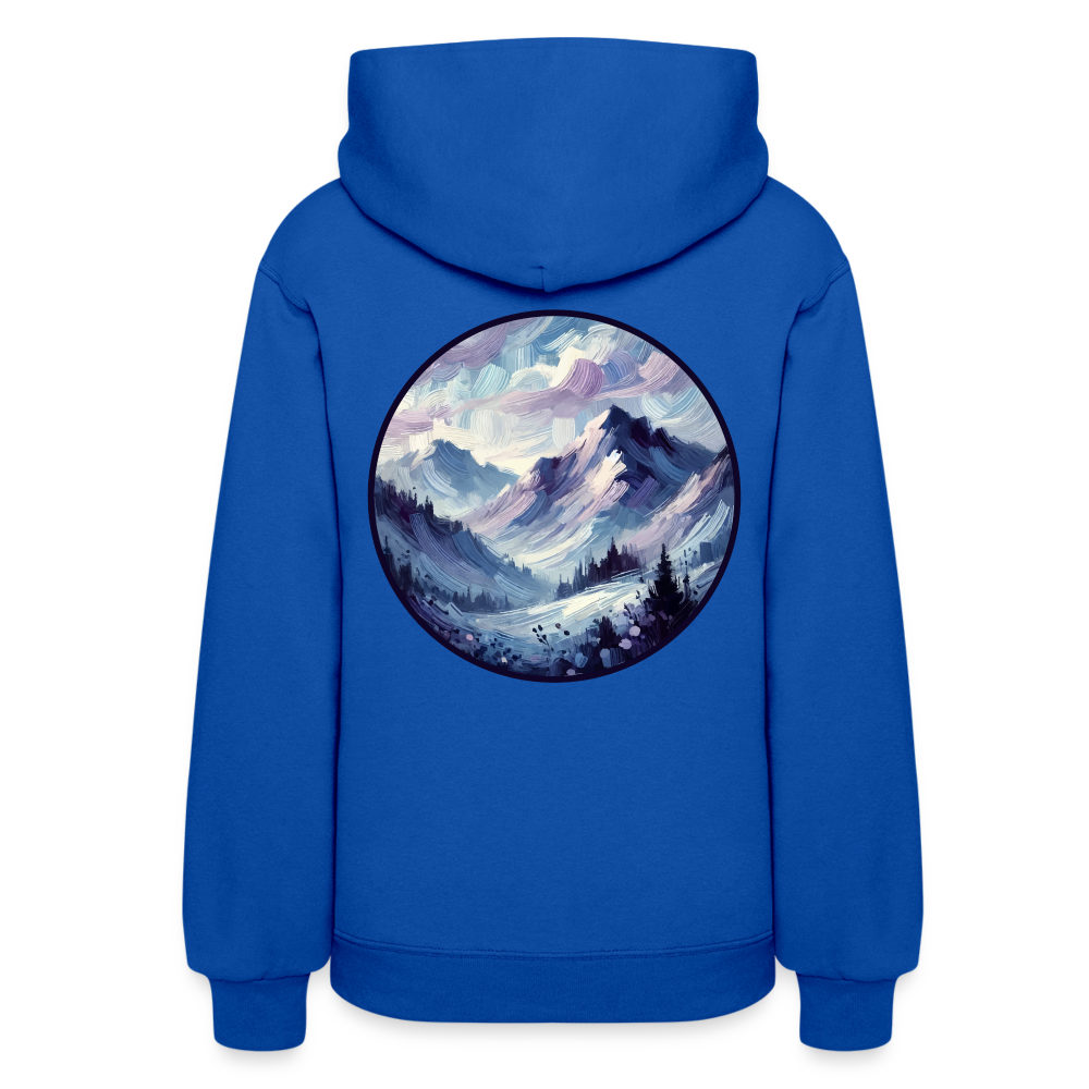 Women's Lavender Blue Mountain Range Graphic Hoodie with Logo - royal blue