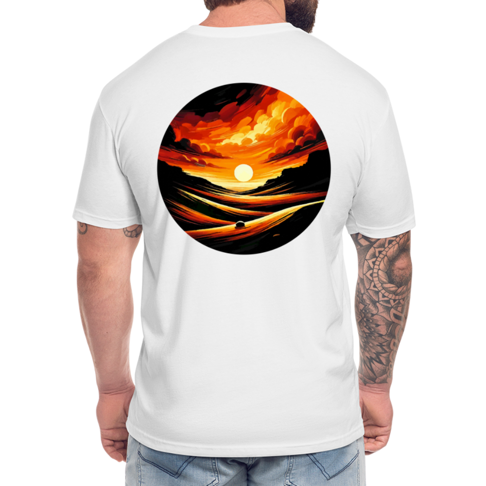 Desert Sunset Graphic Unisex Fitted Cotton/Poly T-Shirt with Logo - white