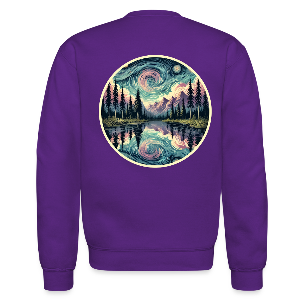 Purple Swirling Sky Reflected on Lake Graphic Crewneck Sweatshirt with Logo - purple