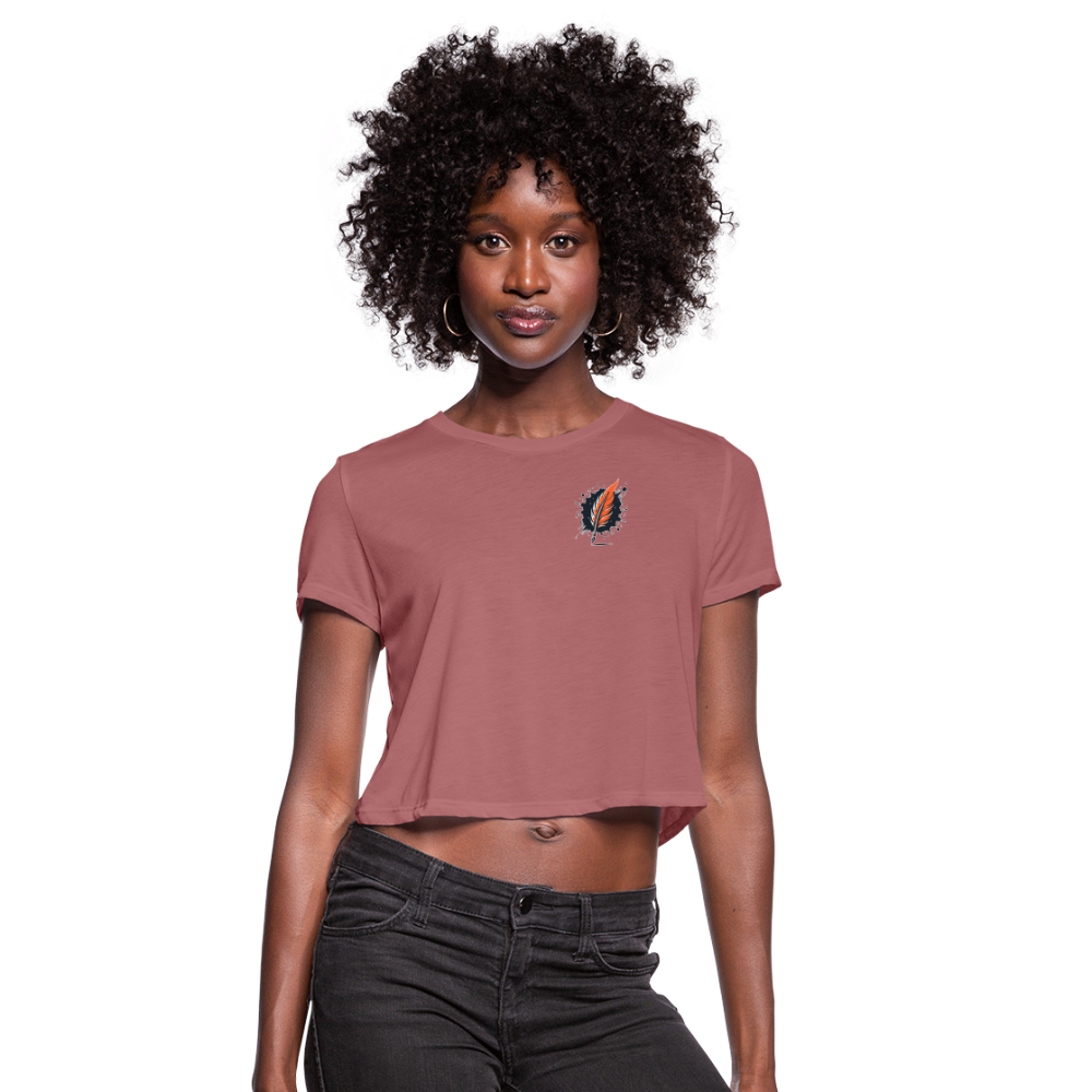 Women's Brushed Orange and Black Mountain Range Graphic Cropped T-Shirt with Logo - mauve