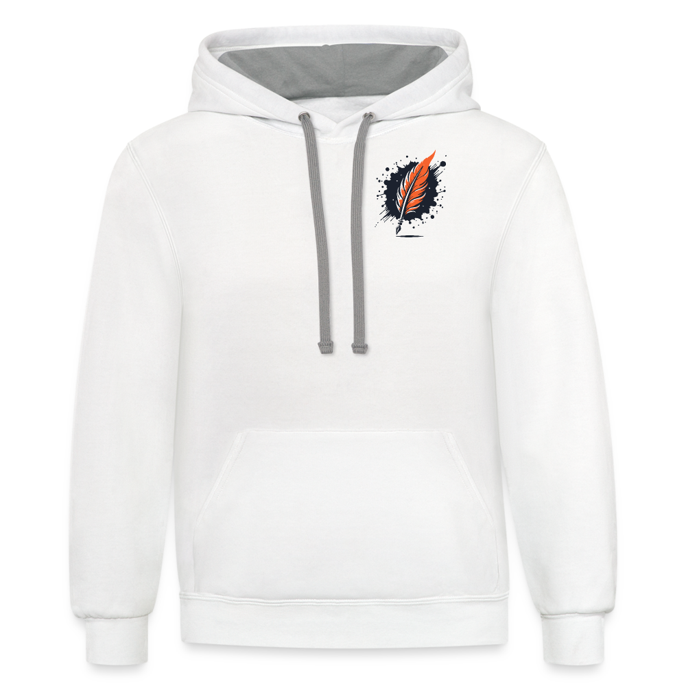 Orange Swirling Mountains Graphic Unisex Contrast Hoodie with Logo - white/gray