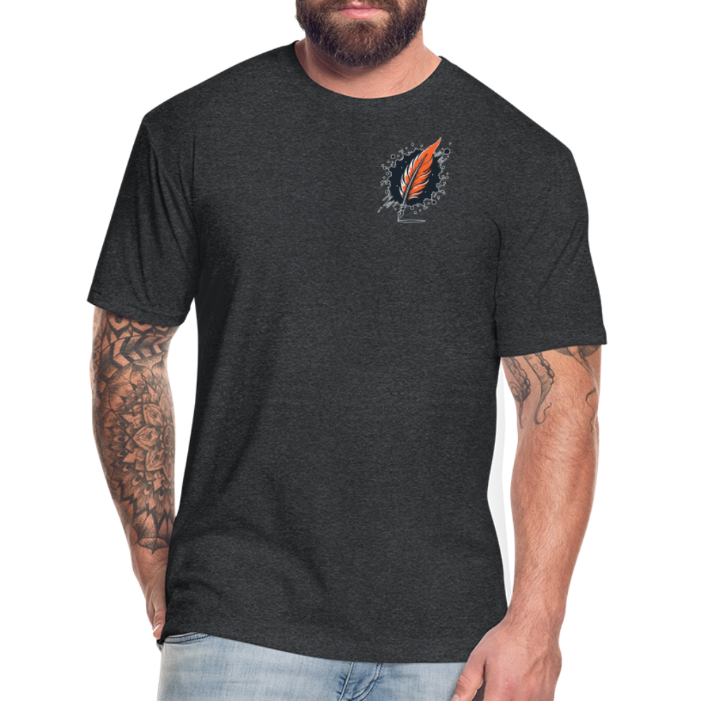 Orange and Black Mountain Range Graphic Unisex Fitted Cotton/Poly T-Shirt with Logo - heather black