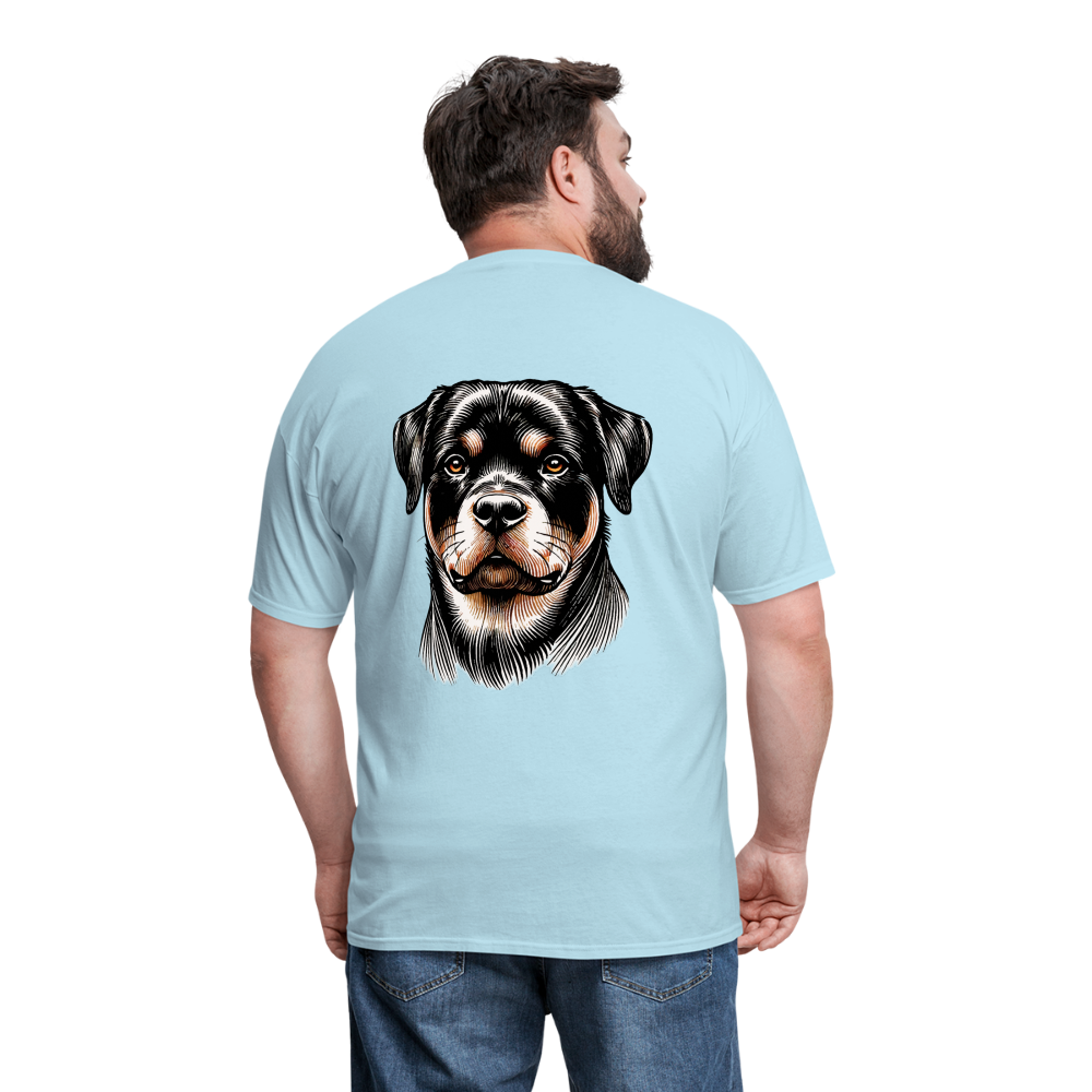 Fine Line Rottweiler Graphic Unisex Classic T-Shirt with Logo - powder blue