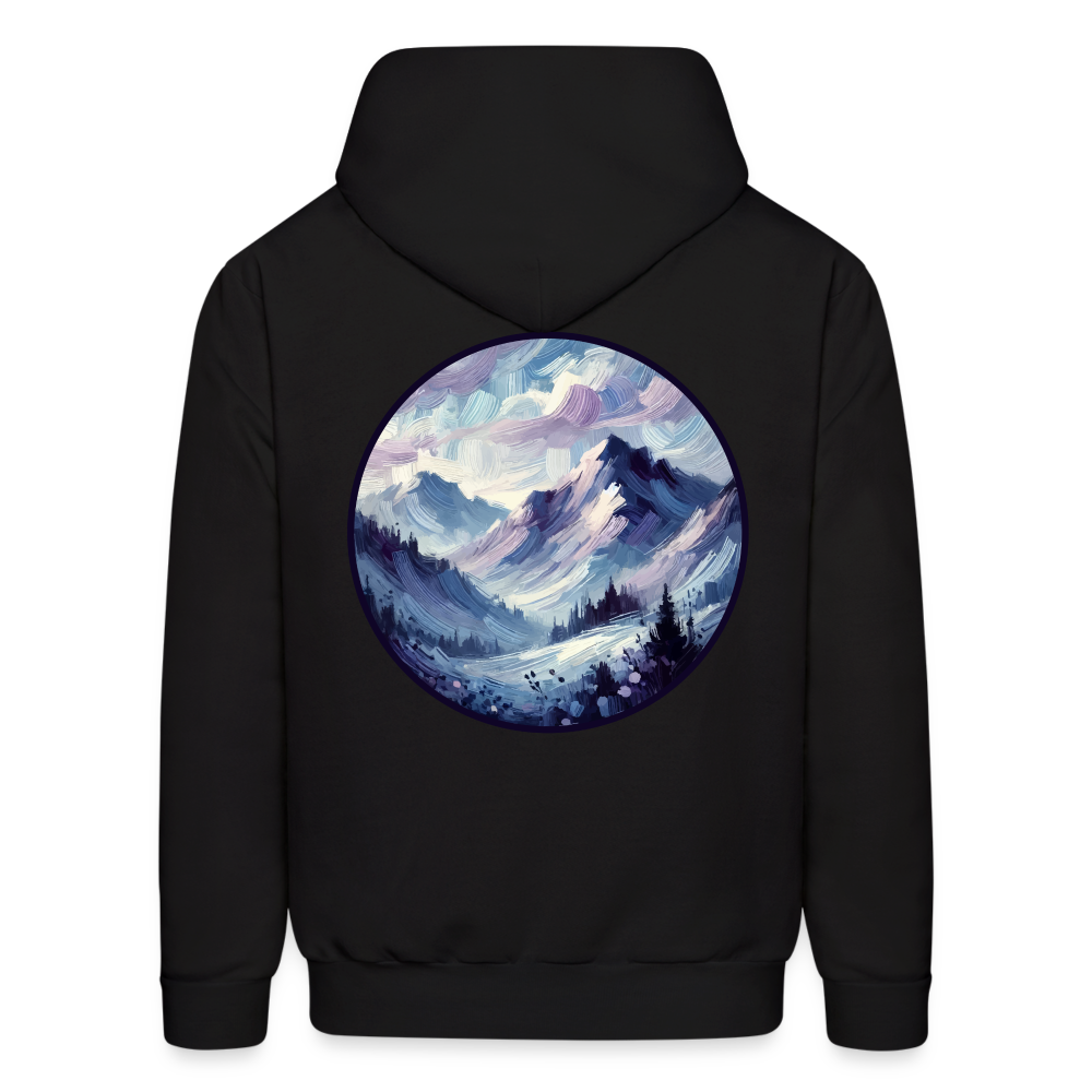 Men's Lavender Blue Mountain Range Graphic Hoodie with Logo - black