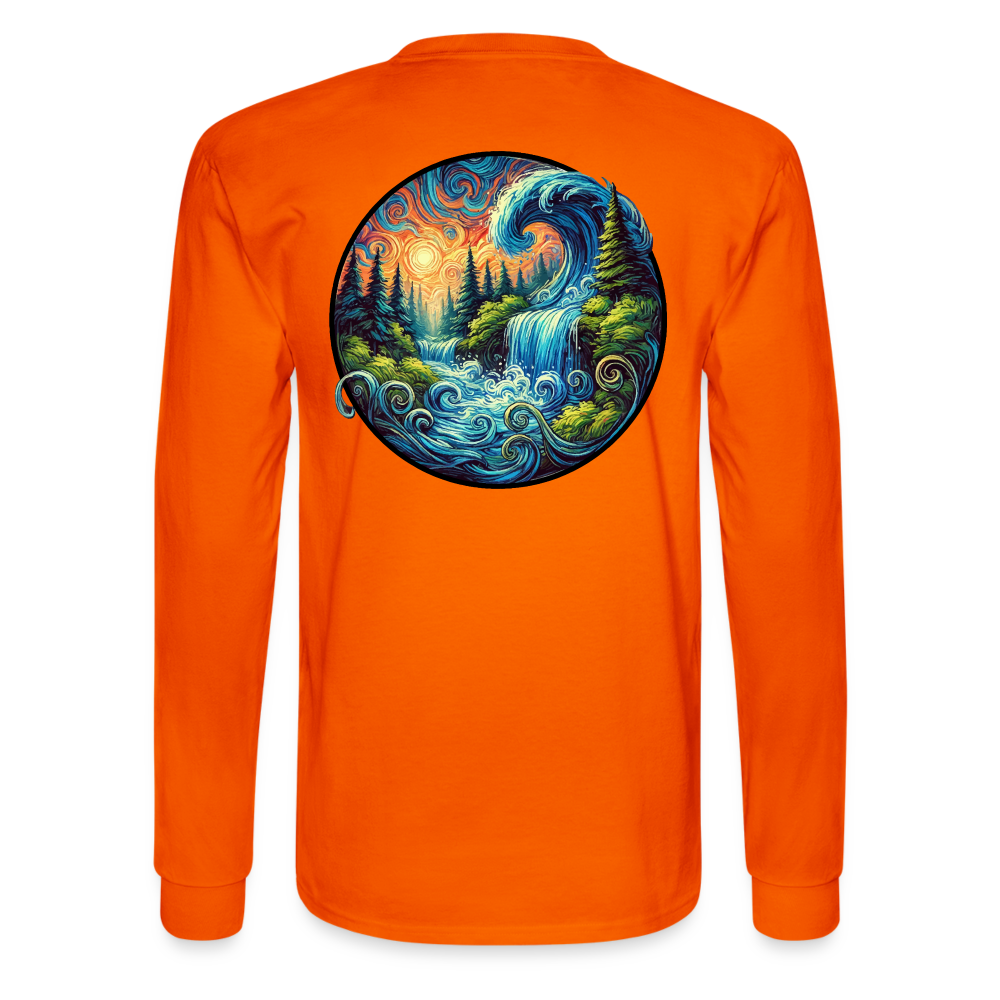 Men's Waterfall Graphic Long Sleeve Shirt with Logo - orange